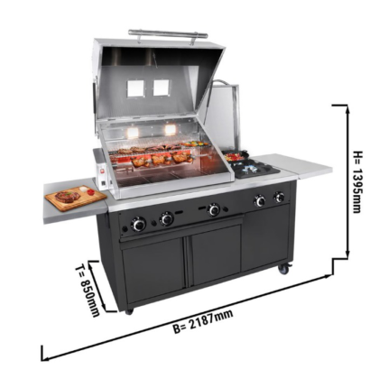 Stazione di griglia a Gas – Cucina BBQ Professionale – Nera – 22,5 kw – 2187 x 850 x 1395 mm