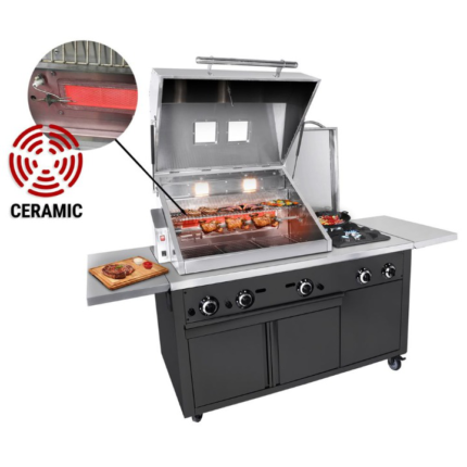 Stazione di griglia a Gas – Cucina BBQ Professionale – Nera – 22,5 kw – 2187 x 850 x 1395 mm