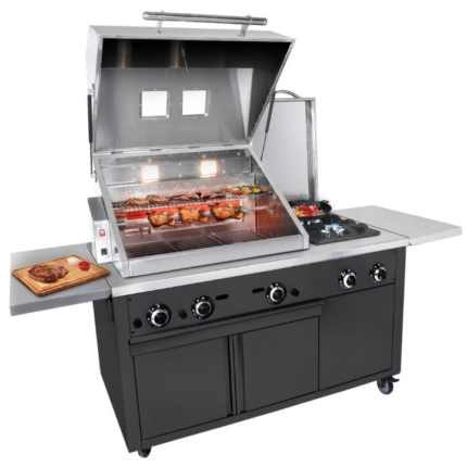 Stazione di griglia a Gas – Cucina BBQ Professionale – Nera – 22,5 kw – 2187 x 850 x 1395 mm