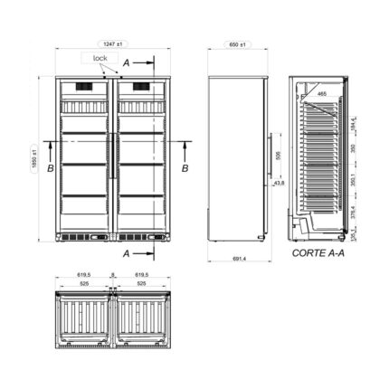 Frigorifero per vino – 2 porte in vetro – 800 Lt – 1240 x 655 x 1850 mm