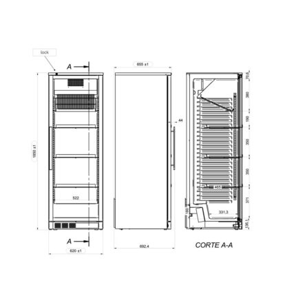 Frigorifero per vino – 1 porta in vetro – 400 Lt – 620 x 655 x 1850 mm