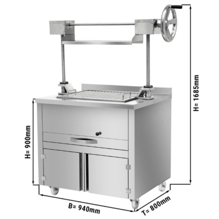 Griglia a carbone con ascensore manuale – 940 x 800 x 900 / 1685 mm