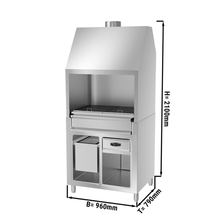 Pronto Attrezzature | attrezzature ristorazione-Griglia a carbone in acciaio inox – 960 x 790 x 2100 mm