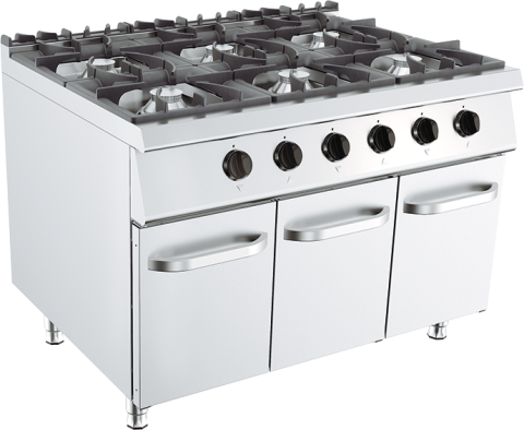 Pronto Attrezzature | attrezzature ristorazione-Cucina 6 Fuochi – A Gas – 3 x 6 KW + 3 x 9 KW